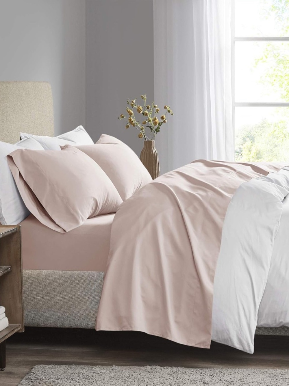 Madison Park Sheets with 16" Deep Pocket Matching Pillow Case, Cal King, Blush,